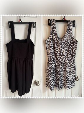 Womens One-Piece Rompers with pockets  (2) - Black & Leopard Print both size L